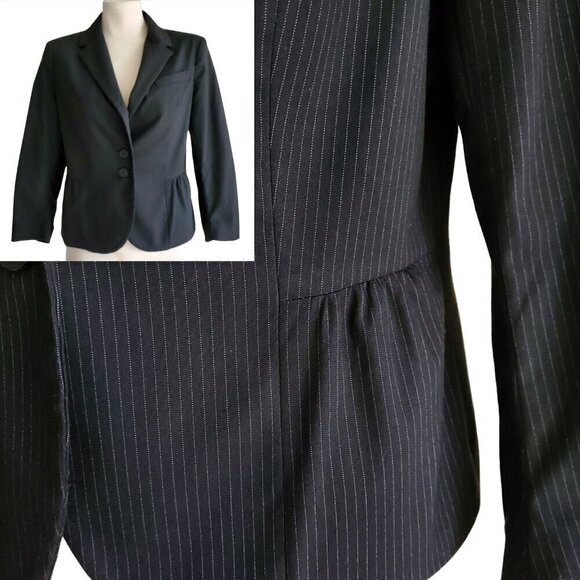 NY & Company Peplum Style Cropped Jacket 3/4 Sleeves B&W Pinstripe Size 6 - Picture 1 of 14